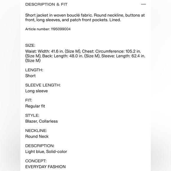 NWT H&M bouclet jacket light blue medium - Picture 5 of 10